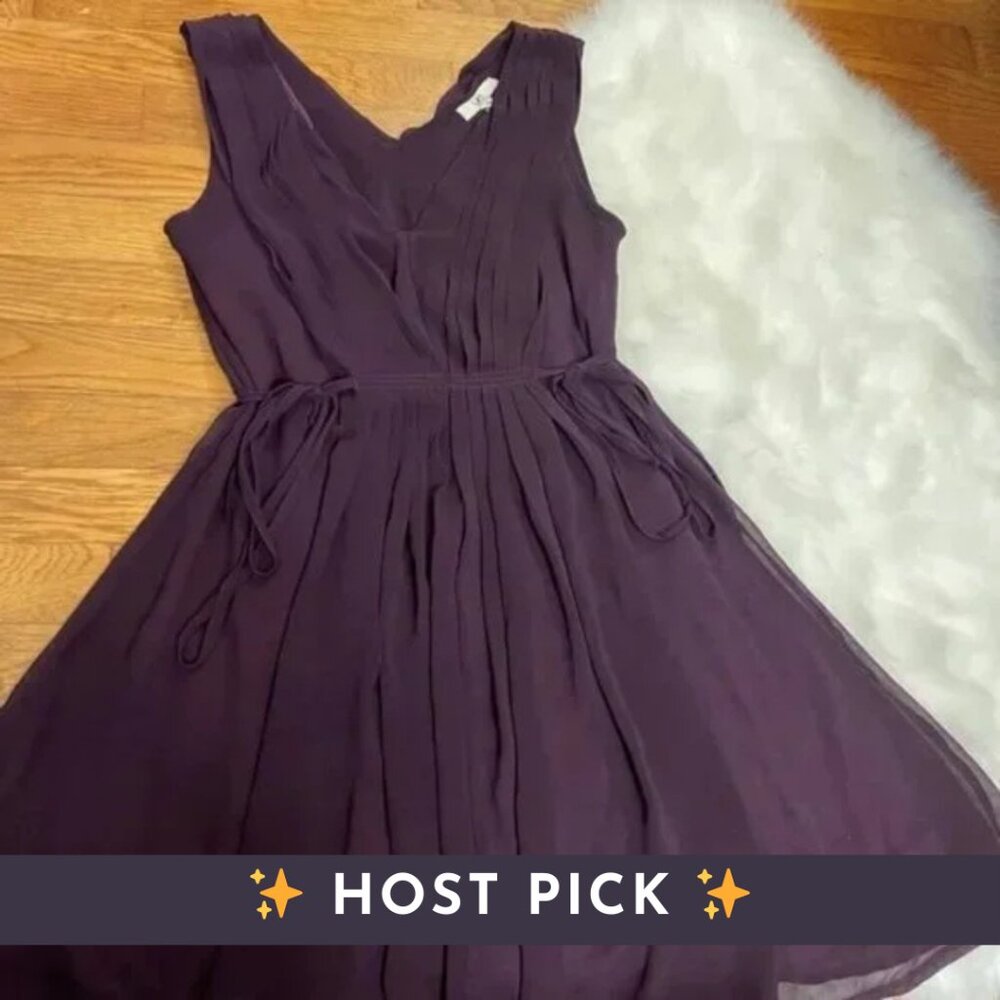 Ya Los Angeles ♡ Eggplant Purple Pleated Chiffon Dress w Ties - wedding guest!